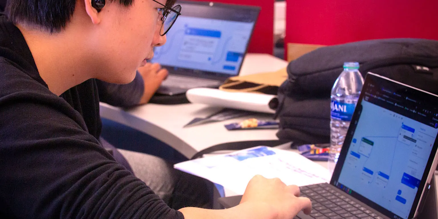 Students coding at bot-a-thon